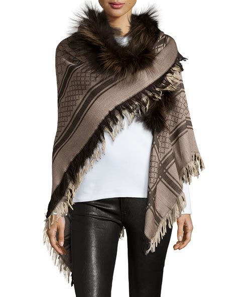 gucci shawl 140 x 140|Gucci scarves with fur trim.